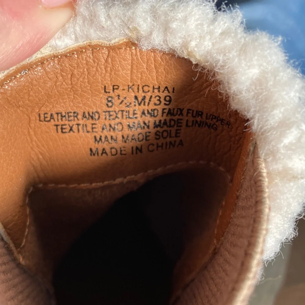 Lucky Brand Tan Suede Ankle Boots with White Fur Trim Sz 8.5